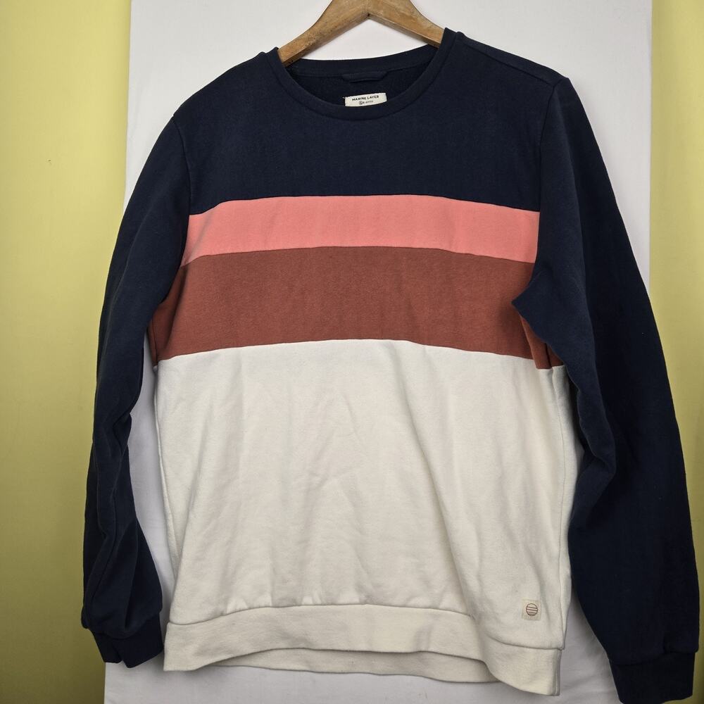 Marine Layer Mens Striped Crewneck Sweatshirt Size M Colorblock Nautical Preppy